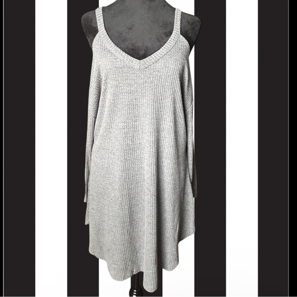 Absolute Angel Cold Shoulder Waffle Knit Mini Dress Gray Women’s 1X - Picture 4 of 10